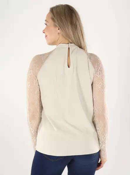Vero Moda Spitzenhemd VMMILLA LS LACE Pumice Stone - Damen Langarmshirts - 142160 - 2