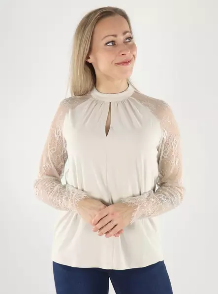 Vero Moda Spitzenhemd VMMILLA LS LACE Pumice Stone - Damen Langarmshirts - 142160 - 1