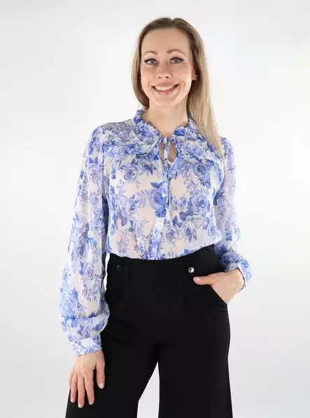 Only Damen Blusenshirt mit Blumenmuster Frill bel air blau/Porzellan - Damen Langarmshirts - 138110 - 1