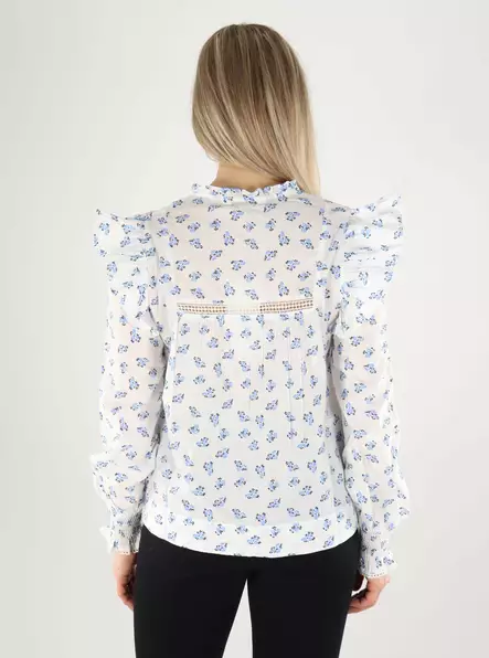 Only Damenbluse Kaschmirblau/Miniblumen - Damen Langarmshirts - 140300 - 2