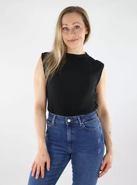 Pieces Damen Plisseetop SL Schwarz - Damen Tops - 138720 - 1