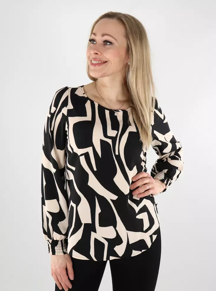 Only Damen gemustertes Shirt Elite Life schwarz/vendome ge - Damen Langarmshirts - 137750 - 1