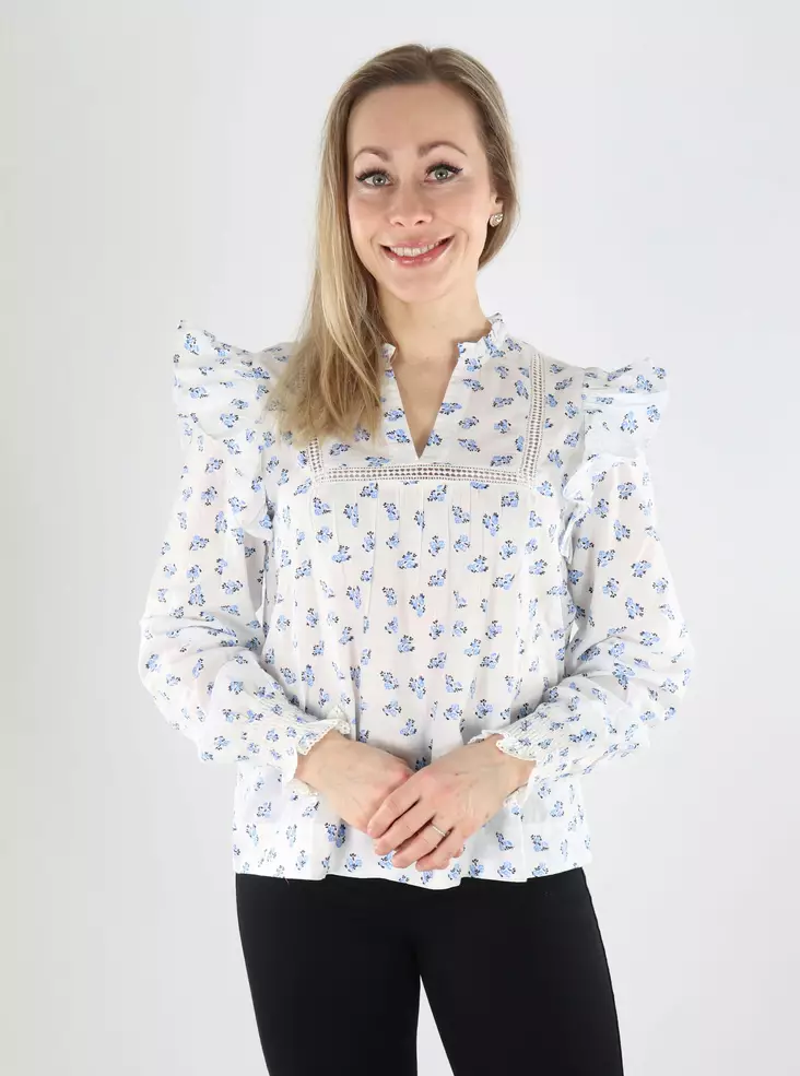 Only Damenbluse Kaschmirblau/Miniblumen - Damen Langarmshirts - 140300 - 1