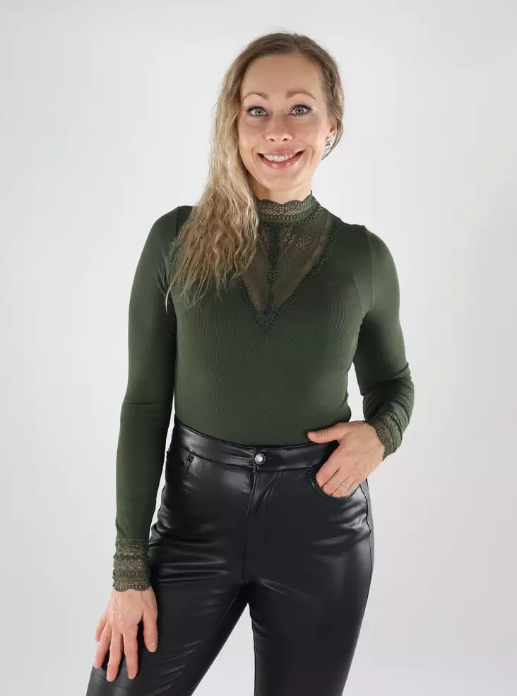 Hochkragenbluse mit Spitze Rosin - Damen Langarmshirts - 139610 - 1