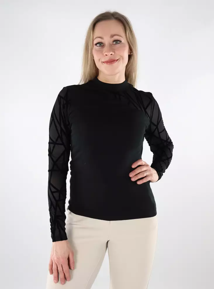 Only Damen Shirt Mesh schwarz/geometrisch - Damen Langarmshirts - 137580 - 1