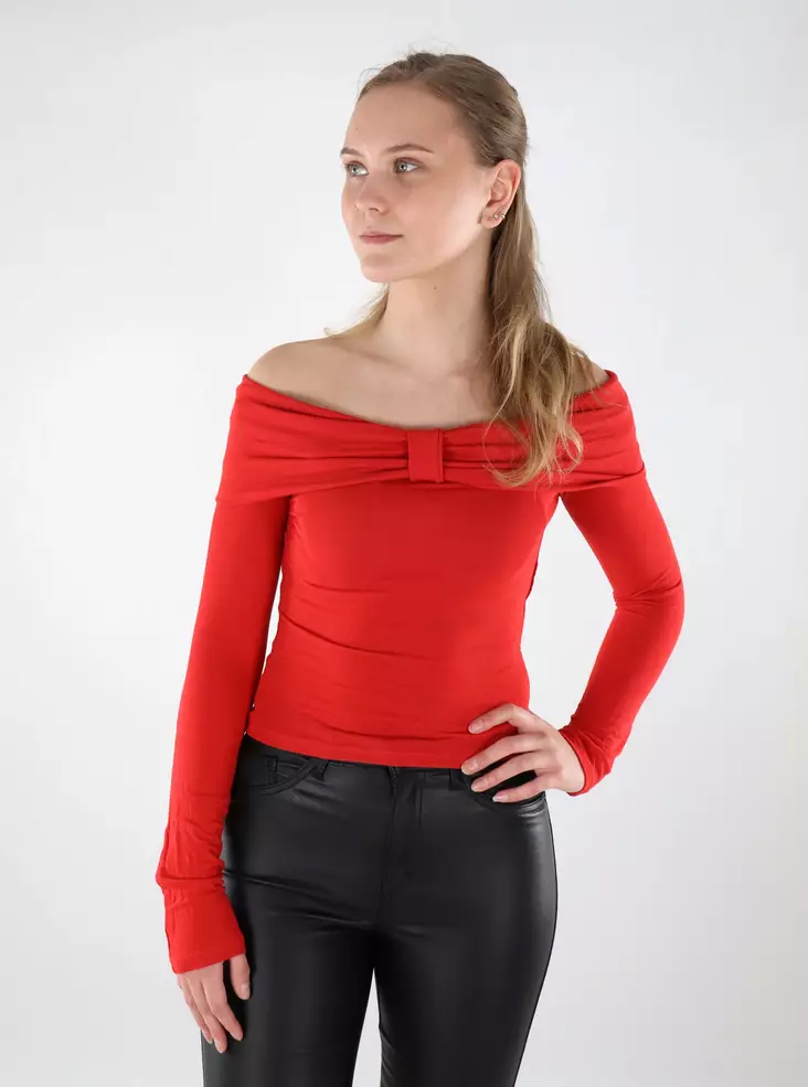 Only Damenbluse Off Shoulder marsrot - Damen Langarmshirts - 137660 - 1