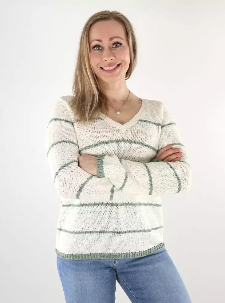 Only Damen gestreifter Pullover V-Ausschnitt Wolkentänzer / w. Lilie - Damenpullover - 137710 - 1