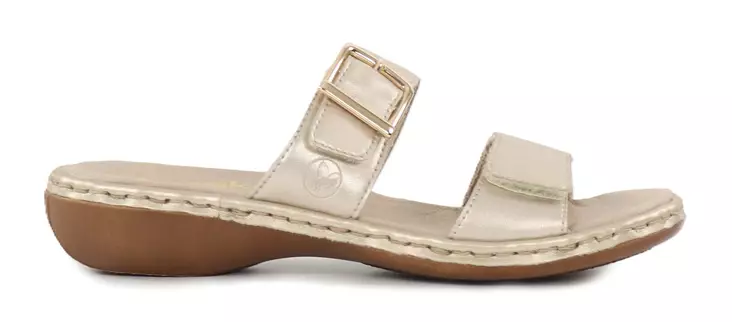 Rieker Damen Echtleder Pantoletten 65957-90 Gold - Rieker Hausschuhe - 138240 - 1