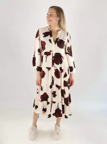 Only Kleid 374 MIDI-KLEID 3/4 Hafer/rote Blume - Kleider und Tuniken - 141301 - 1