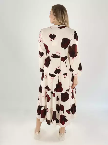 Only Kleid 374 MIDI-KLEID 3/4 Hafer/rote Blume - Kleider und Tuniken - 141301 - 2