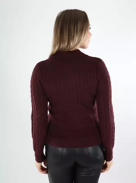 Only Damen Cardigan Kabel Zip Polo dekadent Schokolade - Damenpullover - 140041 - 2