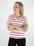 JJXX Damen gestreiftes T-Shirt V-Ausschnitt hellweiß/Rennrot - Damen T-Shirts - 137801 - 1