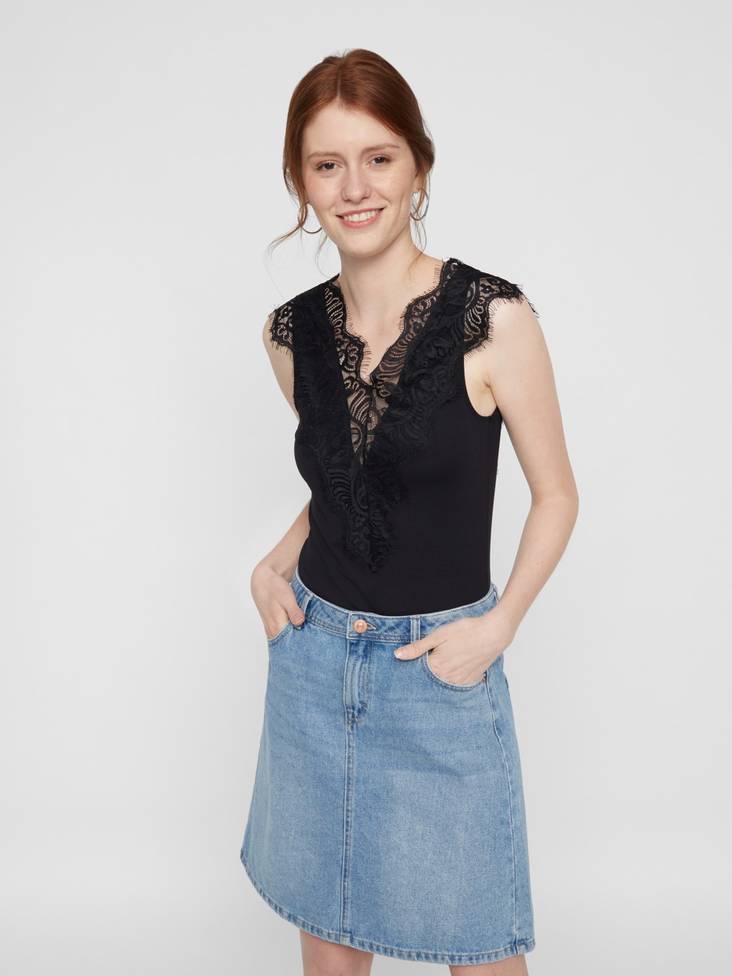 Pieces Damen Spitzenoberteil, Schwarz - Damentops für Feiern - 126671 - 1