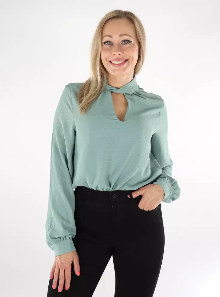 Vila Damenbluse Surashil Hochkragen Chinoisgrün - Damen Langarmshirts - 136781 - 1