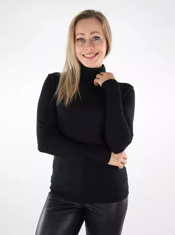 JDY Damen Poloshirt Suma Rollkragen schwarz - Damen Langarmshirts - 136991 - 1