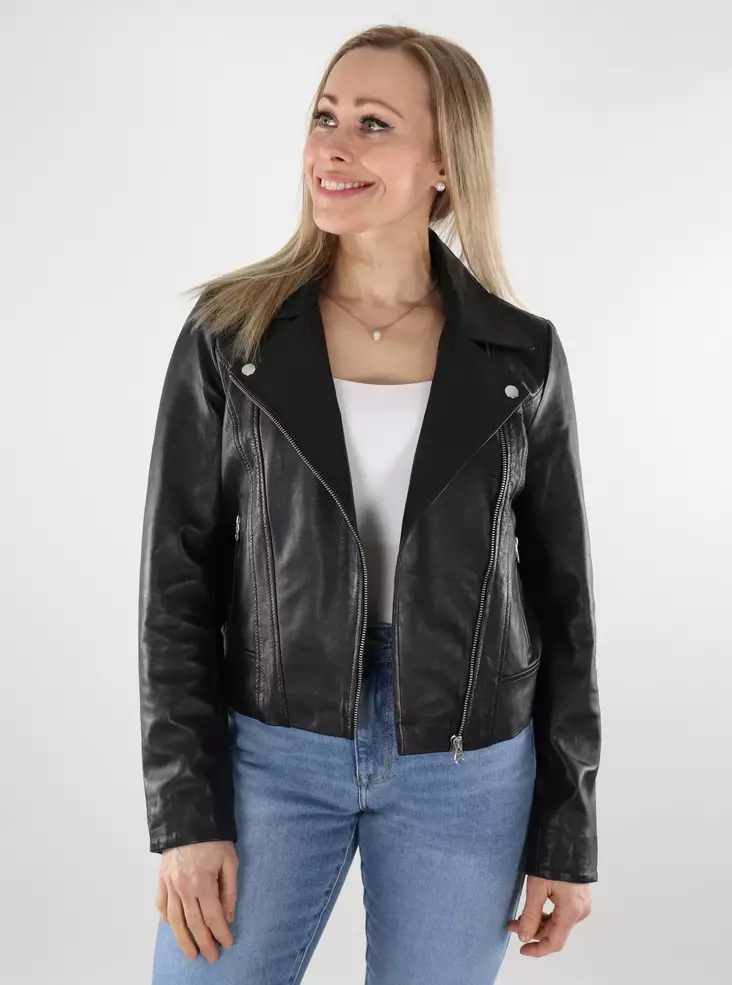 Pieces Damen Bikerjacke aus echtem Leder Schwarz - Damenlederjacken und PU-Jacken - 137741 - 1