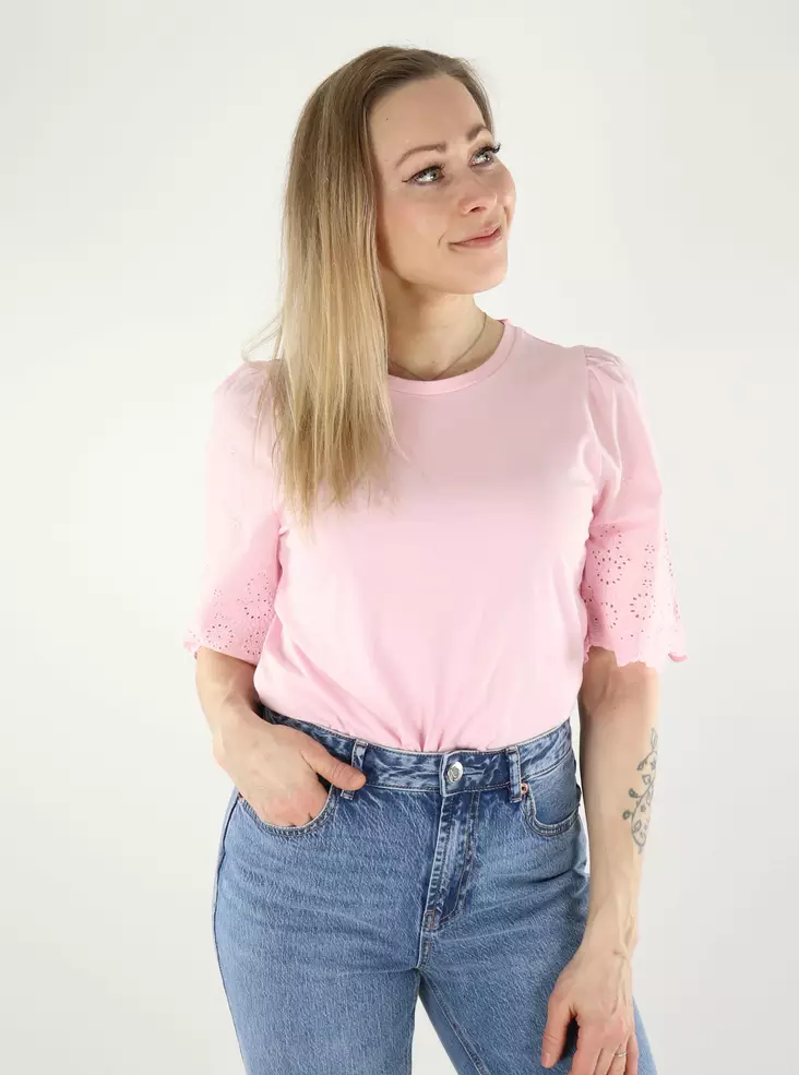 JDY Damen T-Shirt mit Spitzenärmeln Life New in Rosa - Damen T-Shirts - 140441 - 1