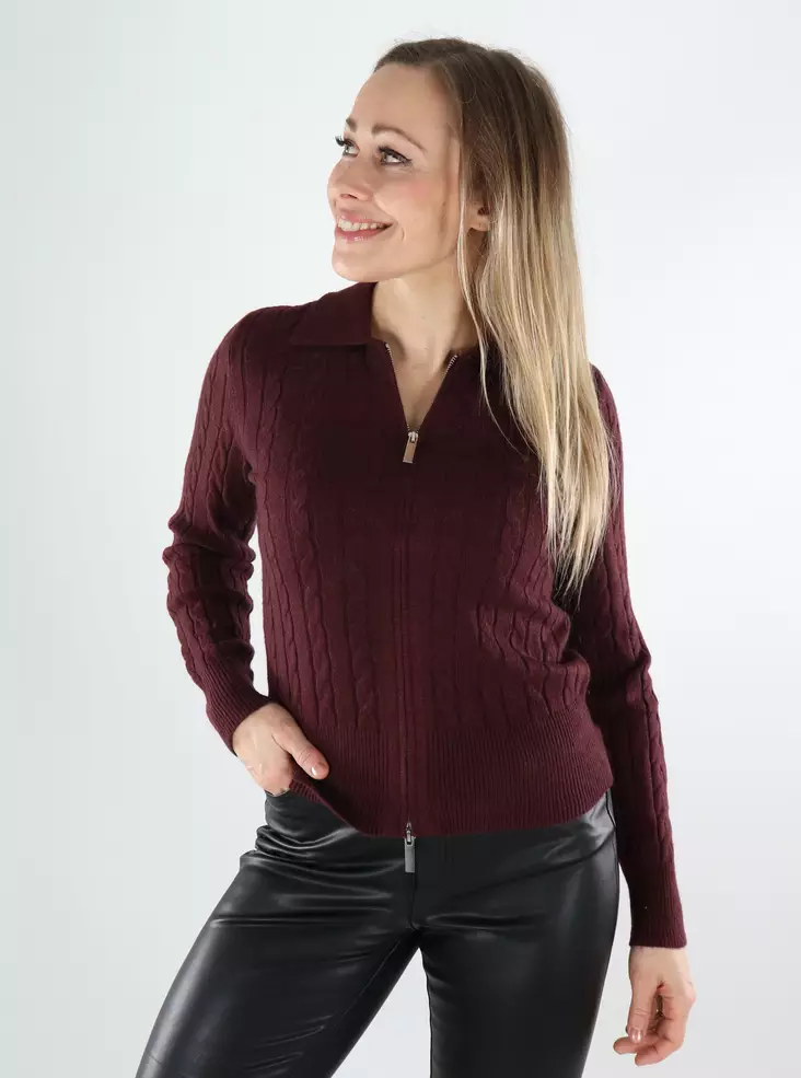 Only Damen Cardigan Kabel Zip Polo dekadent Schokolade - Damenpullover - 140041 - 1