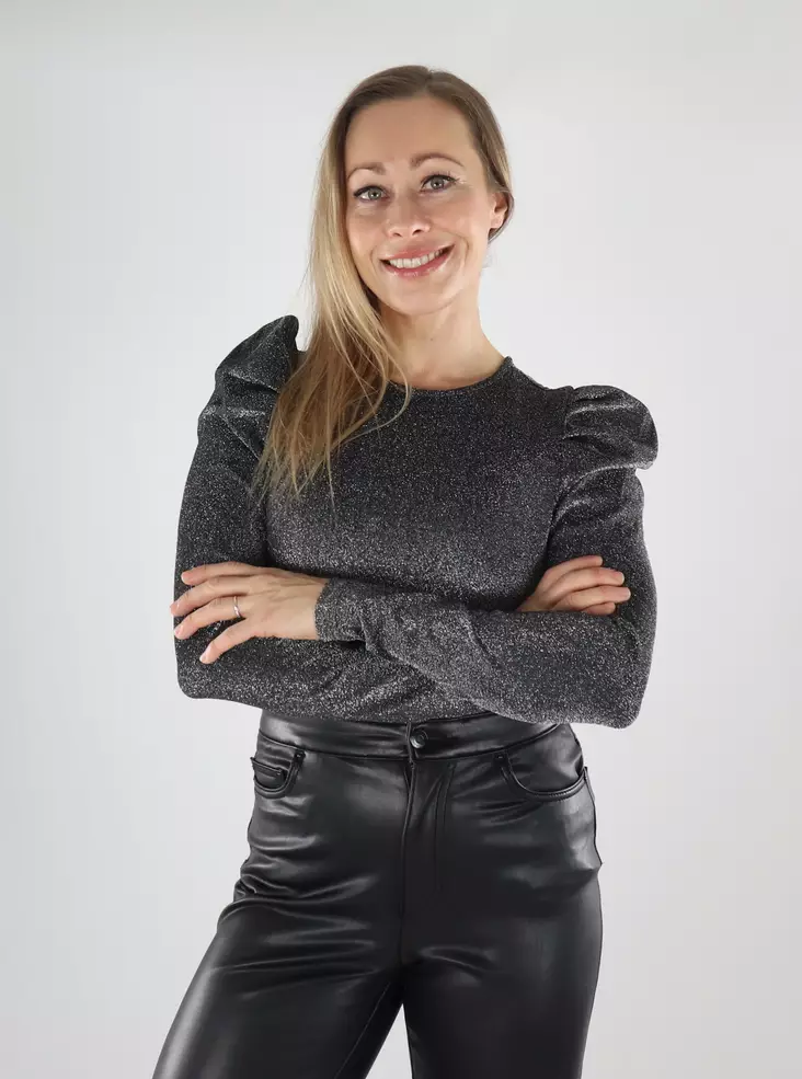 Only Shirt Rich Glitzer Schwarz/Silber gli - Damen Langarmshirts - 139821 - 1