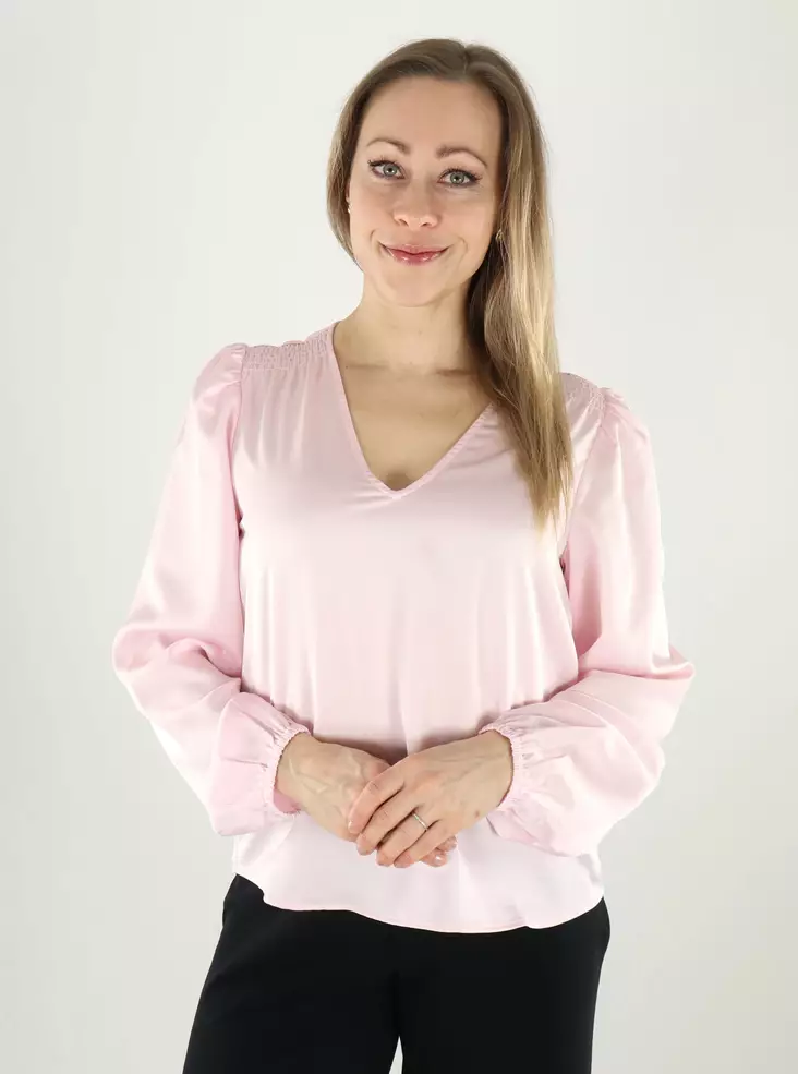 Vila Damen Bluse Smock Satin Kirschblüte - Damen Langarmshirts - 140181 - 1