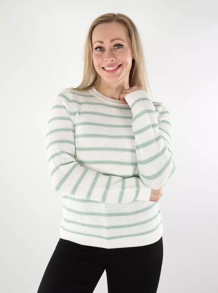 Vila Damen gestreifter Pullover Streifen Weiß Alyssum/Silt Grün - Damenpullover - 137721 - 1