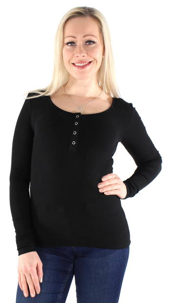 Pieces Damen Ripp-Shirt Kitte, schwarz, weiß - Damen Langarmshirts - 125352 - 1