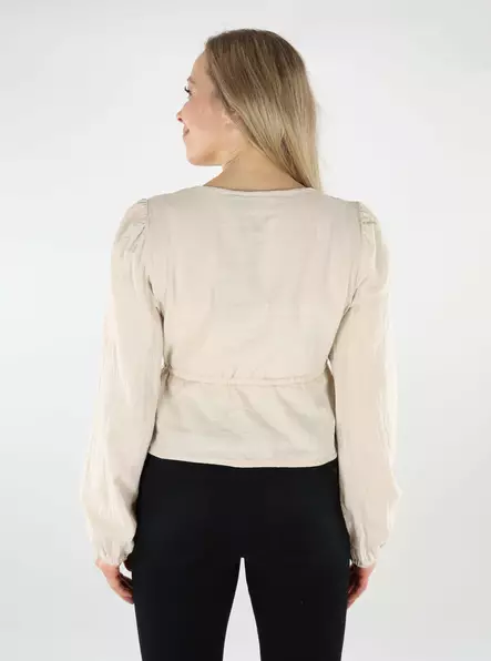 Pieces Damen-Organic-Cotton-Shirt mit V-Ausschnitt in Silbergrau - Damen Langarmshirts - 138722 - 2