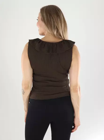 JDY Top JDYTURBO S/L FRILL TOP Schokoladenbraun - Damentops - 141342 - 2