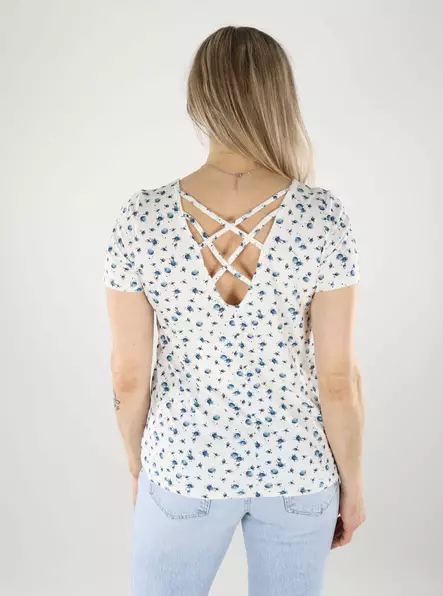 Only Damen T-Shirt mit Rückenspitze Cloud Dancer/Tania Blau - Damen T-Shirts - 140672 - 2