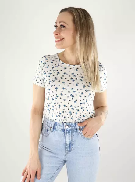 Only Damen T-Shirt mit Rückenspitze Cloud Dancer/Tania Blau - Damen T-Shirts - 140672 - 1