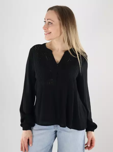 Vero Moda Damenbluse EMB Top schwarz - Damen Langarmshirts - 140162 - 1
