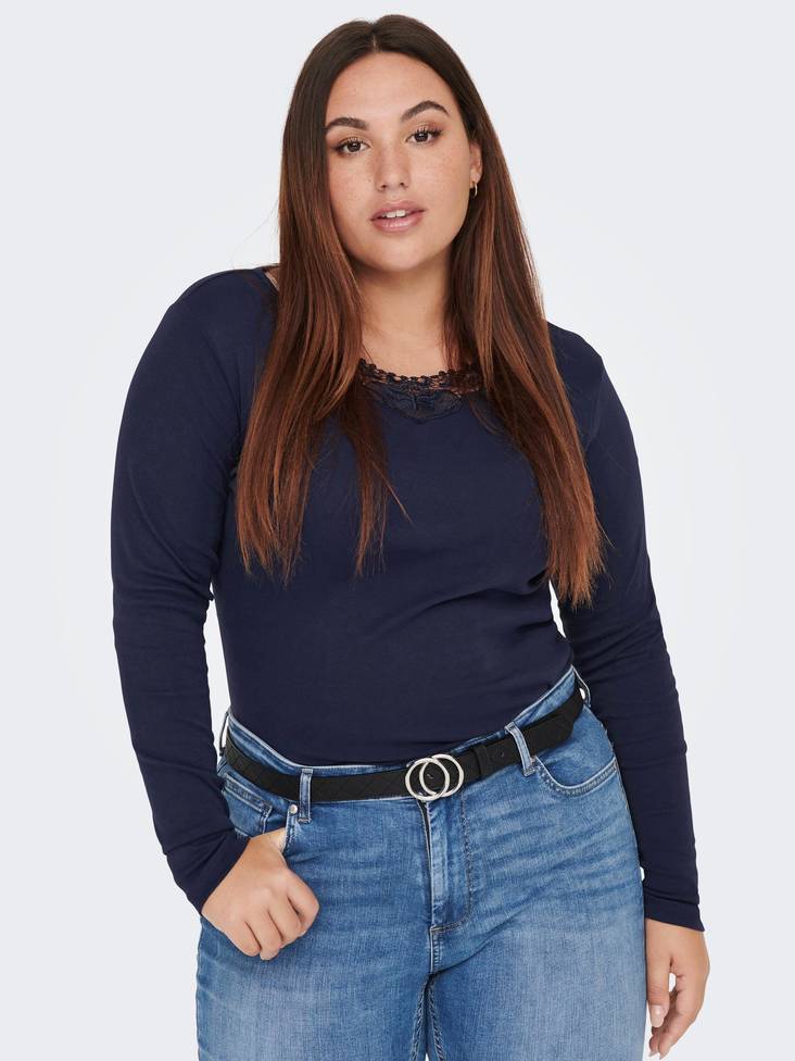 Only Carmakoma Shirt mit Spitze - Damen Langarmshirts - 132012 - 1