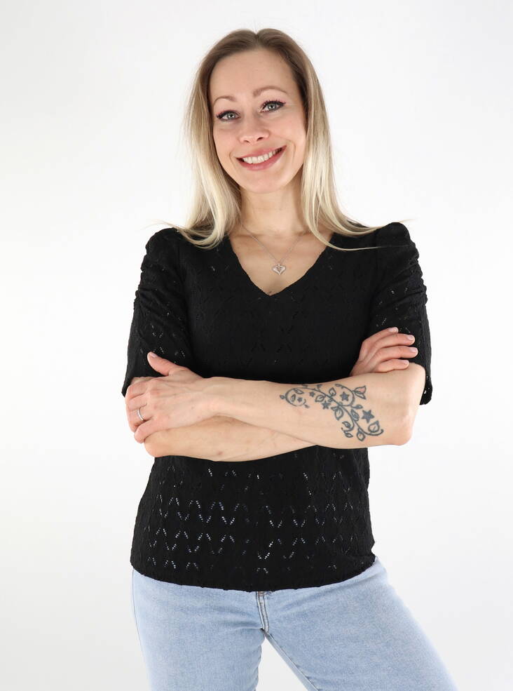 Only Damen T-Shirt mit V-Ausschnitt in Schwarz - Damen T-Shirts - 136162 - 1