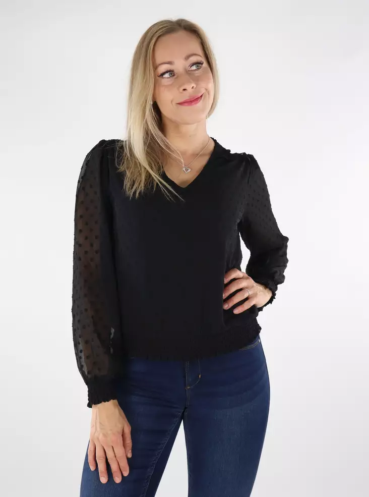 Only Hemd neu Dobby schwarz - Damen Langarmshirts - 136652 - 1