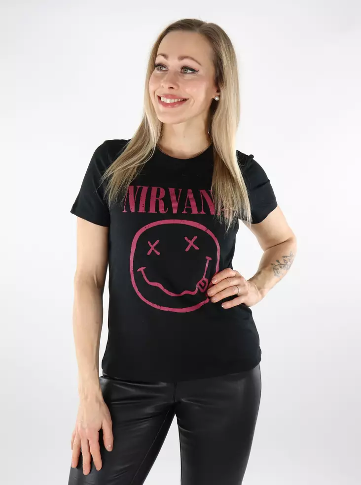 Only Damen T-Shirt Nirvana Schwarz/Lächeln - Damen T-Shirts - 137422 - 1