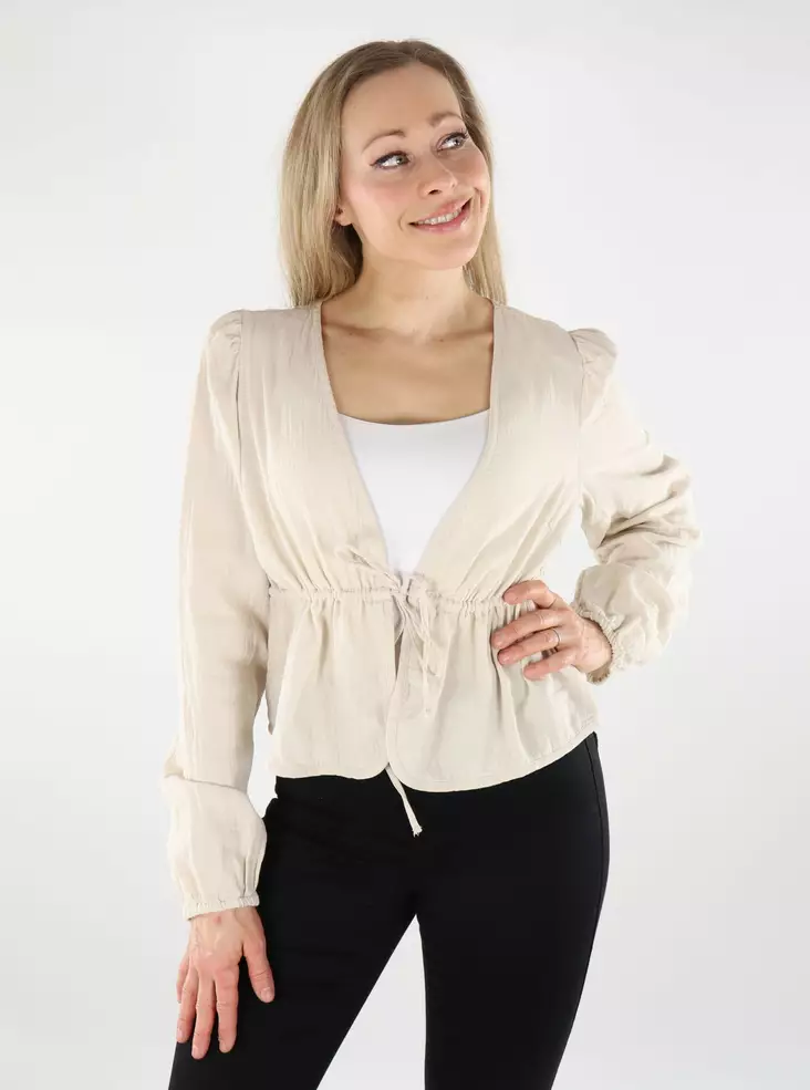 Pieces Damen-Organic-Cotton-Shirt mit V-Ausschnitt in Silbergrau - Damen Langarmshirts - 138722 - 1