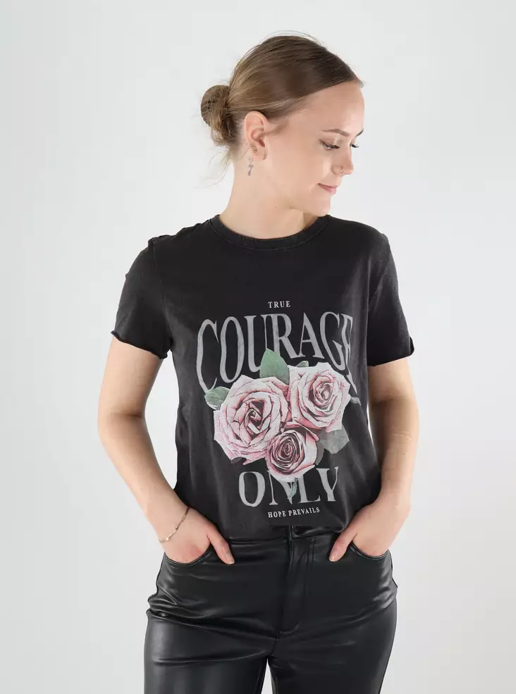 Only Damen T-Shirt mit Print schwarz/rosa coura - Damen T-Shirts - 140122 - 1