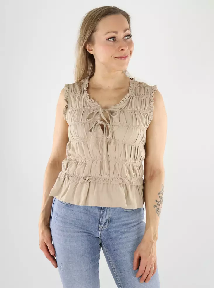 Only Top Leinen Frill Oxford Tan - Damen Tops - 140832 - 1