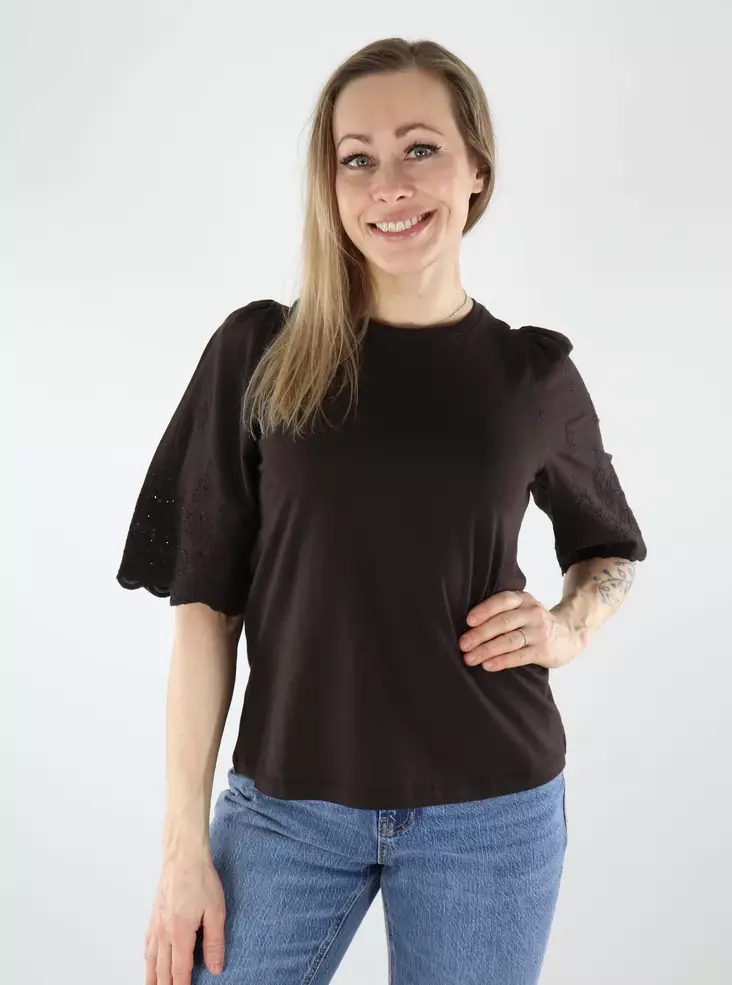 JDY Damen T-Shirt mit Spitzenärmeln Life New Schokoladentorte - Damen T-Shirts - 140442 - 1