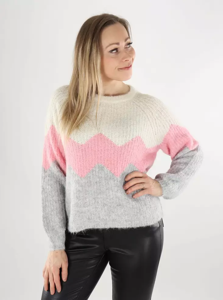 Only Damenpullover Zigzag O-Ausschnitt Baby's Breath/Wilde Rose - Damenpullover - 140042 - 1