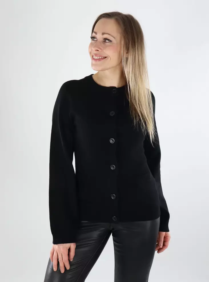 Only Damen Strickjacke Fitted O-Ausschnitt schwarz/dtm mit Knopf - Damenpullover - 140072 - 1