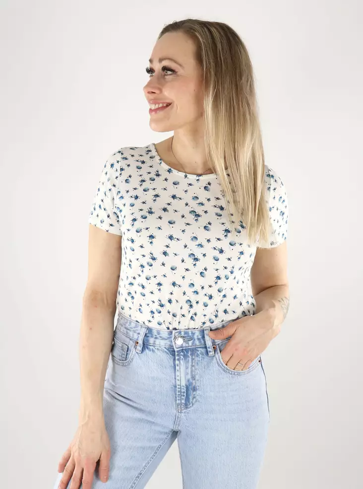 Only Damen T-Shirt mit Rückenspitze Cloud Dancer/Tania Blau - Damen T-Shirts - 140672 - 1