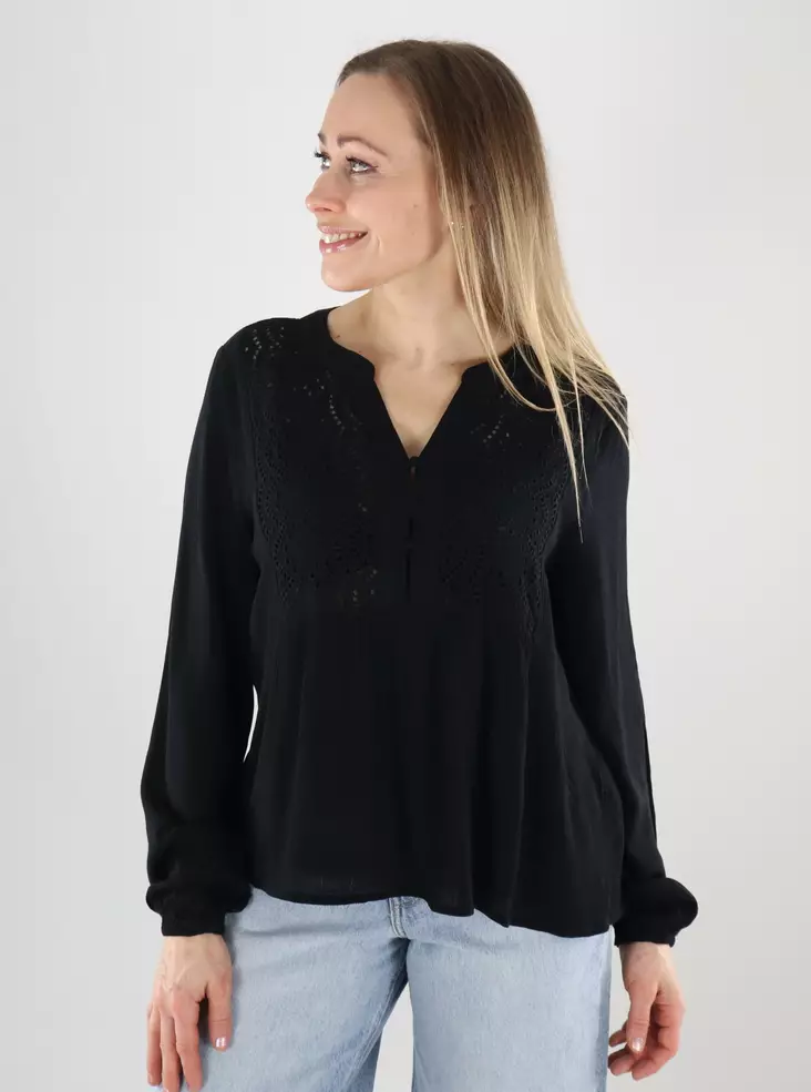 Vero Moda Damenbluse EMB Top schwarz - Damen Langarmshirts - 140162 - 1