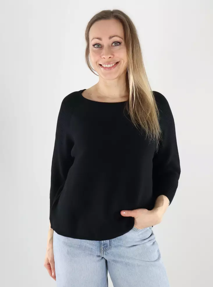 Vero Moda Damen Baumwollpullover VMNEW 3/4 Bootsschnitt schwarz - Damenpullover - 140132 - 1