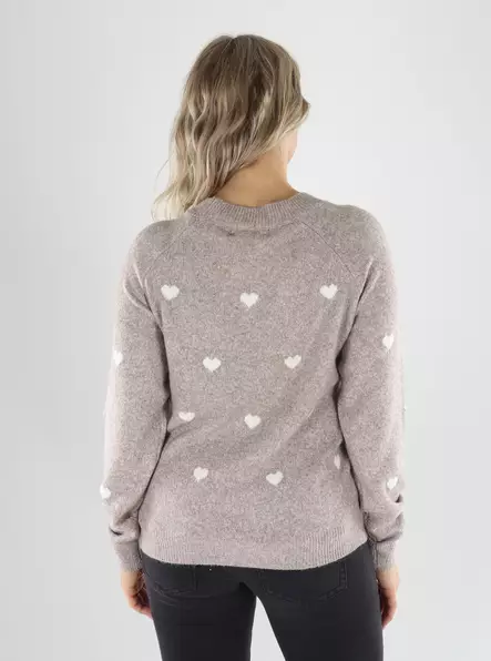 Vero Moda Pullover LS O-NECK moon rock/mit weißem Herz - Damenpullover - 141683 - 2