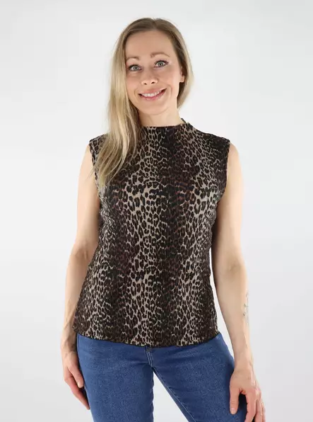 Pieces Damen Faltenoberteil SL schwarz/leo - Damen Tops - 138723 - 1