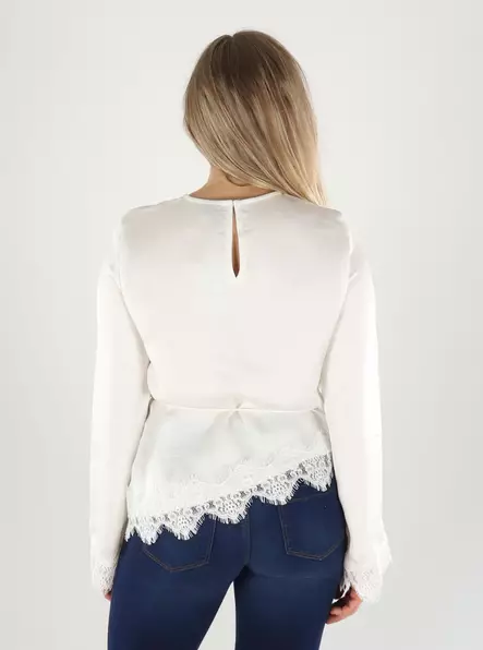 Vero Moda Shirt LS LACE TOP Schneeweiß - Damen Langarmshirts - 141373 - 2