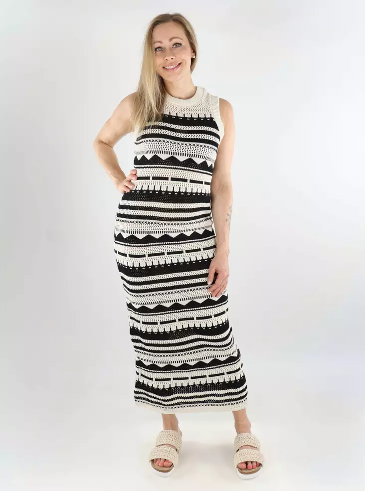 Ärmelloses Strickkleid O-Ausschnitt ecru/schwarz - Kleider und Tuniken - 138343 - 1