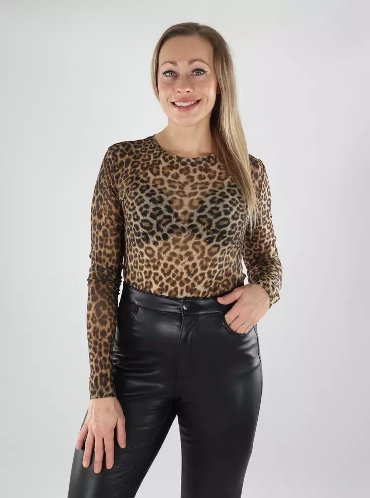 Vero Moda Shirt Lova Mesh Silvermink/Leopard - Damen Langarmshirts - 139833 - 1