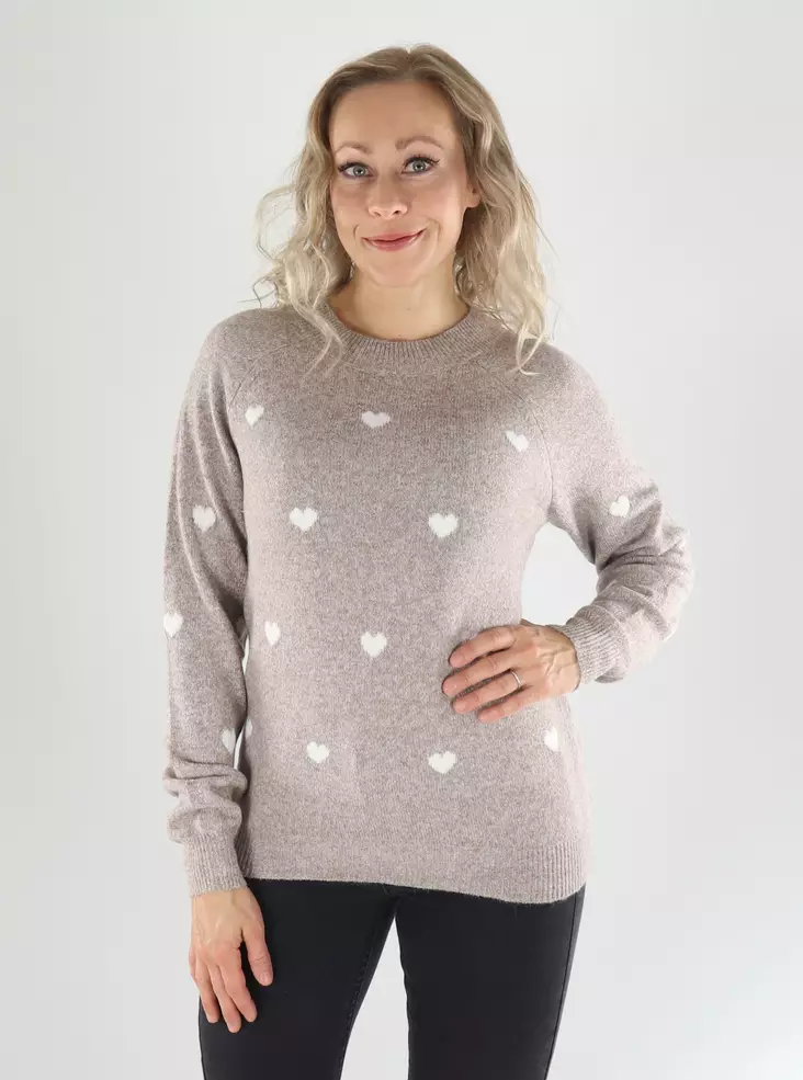 Vero Moda Pullover LS O-NECK moon rock/mit weißem Herz - Damenpullover - 141683 - 1